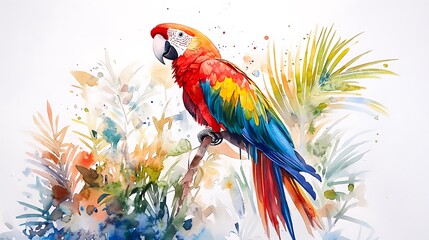 Scarlet Macaw Perched Amidst Lush Tropical Foliage