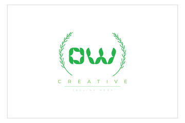 OW letters eco logo with leaf. Fresh nature and healthy leaf logo design.