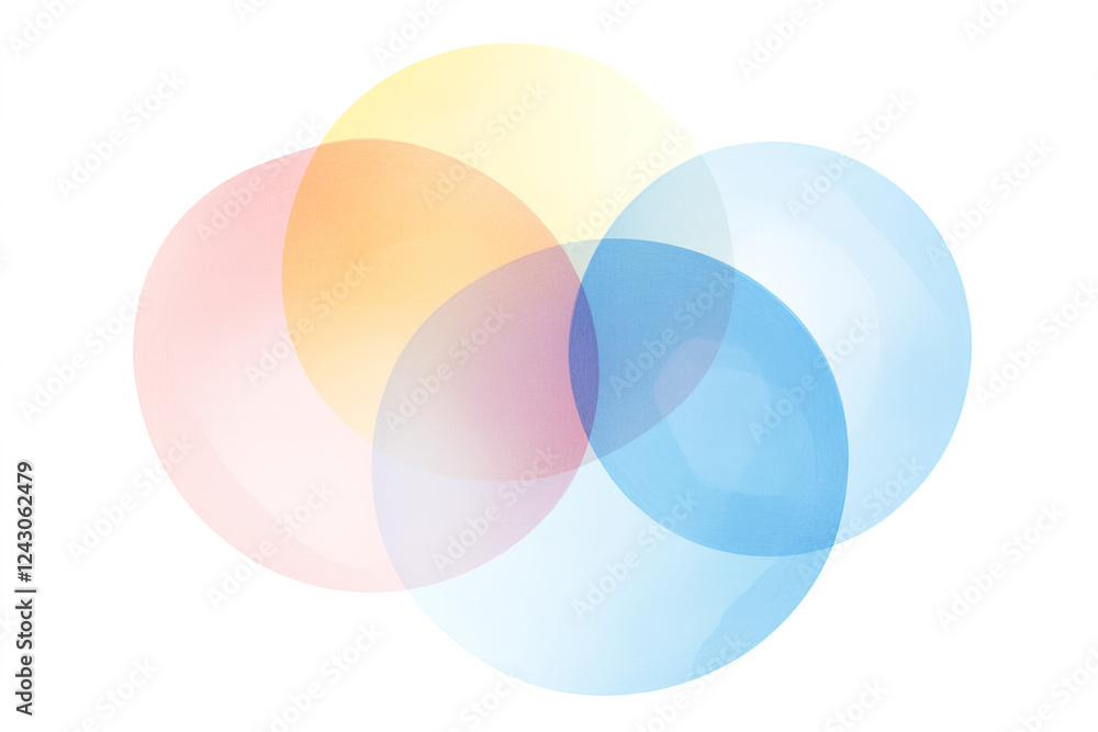 Poster overlapping colored circles creating a vibrant blend of hues in an abstract design