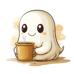 Cute Ghost Enjoying a Morning Coffee T-shirt Design