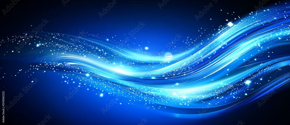 Poster abstract blue background with lines depicting a digital wave and network connection technology.
