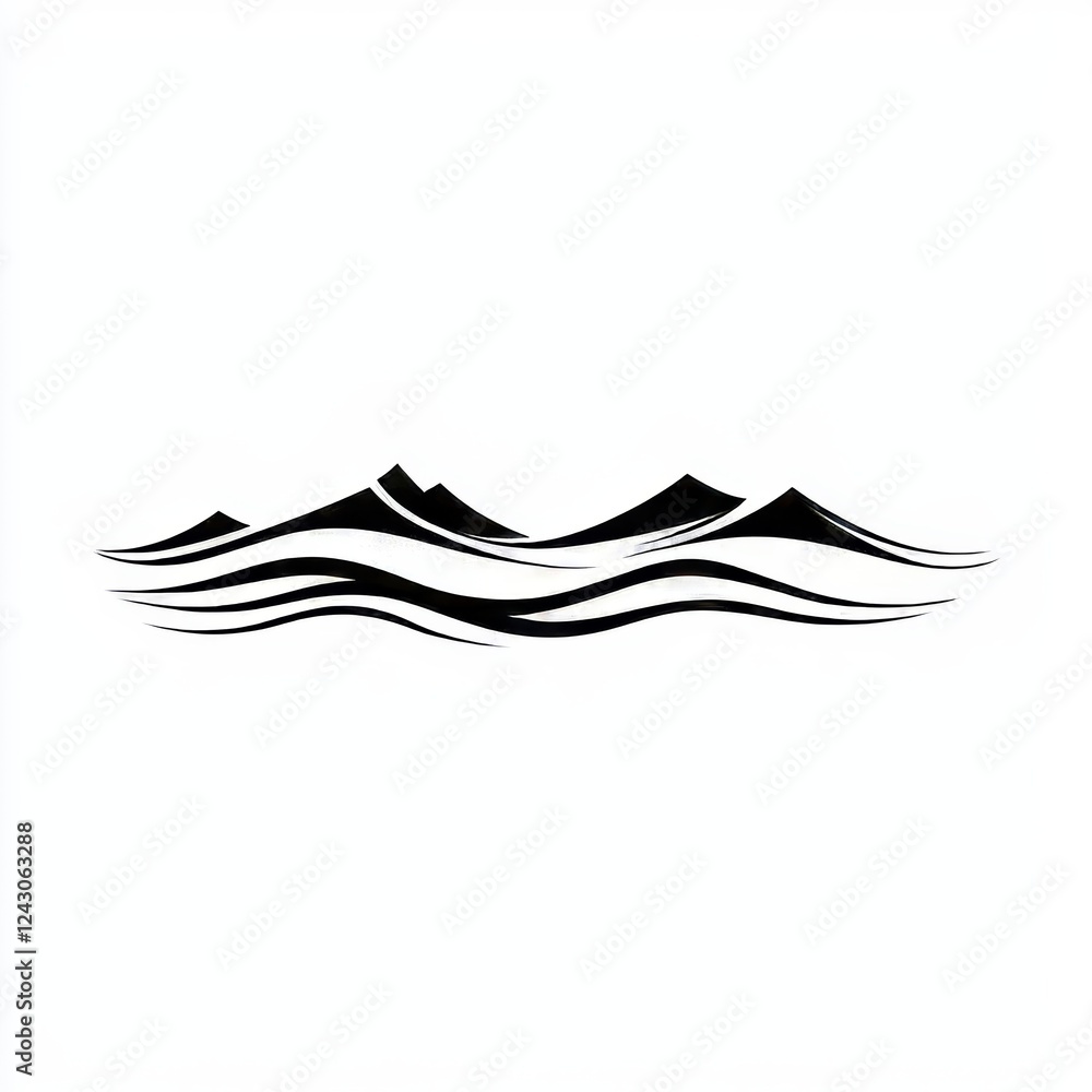 Aufkleber a single line drawing of sea waves and mountains, featuring an abstract wave and a continuous line d