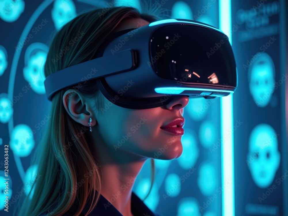Poster exploring emotional ai through immersive virtual reality technology in a modern interactive environm