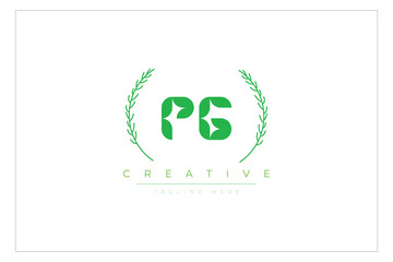PG letters eco logo with leaf. Fresh nature and healthy leaf logo design.