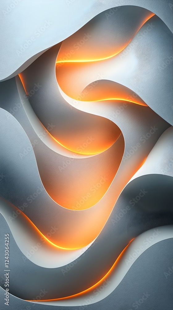 Aufkleber an abstract design featuring smooth curves and layers in shades of blue and white, highlighted by gl