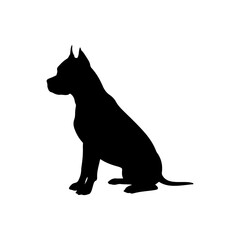 Black cute pitbull sitting silhouette vector flat illustration design on white background.
