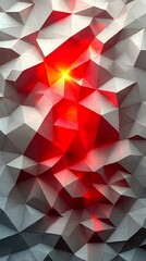 An abstract composition showcasing a dynamic interplay of red and white geometric shapes, creating a sense of depth and movement. The vibrant colors evoke energy and intrigue.
