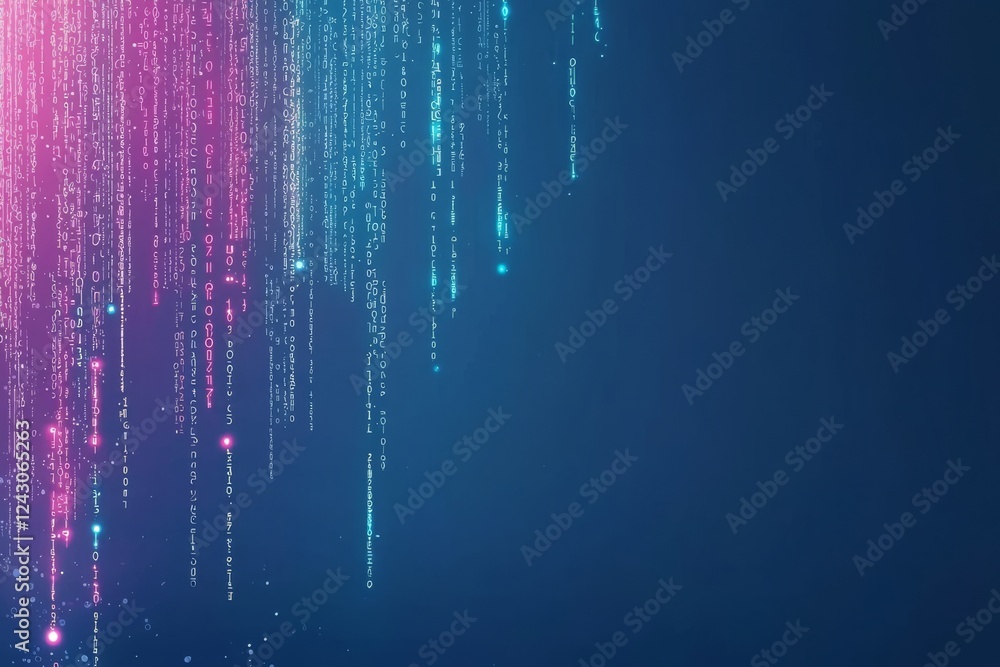Poster abstract digital data streams on a dark blue background, illustrating big data and cloud technology