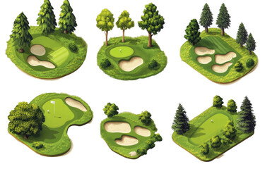 Golf Course Illustration: Green Grass, Sand Traps, and Flag