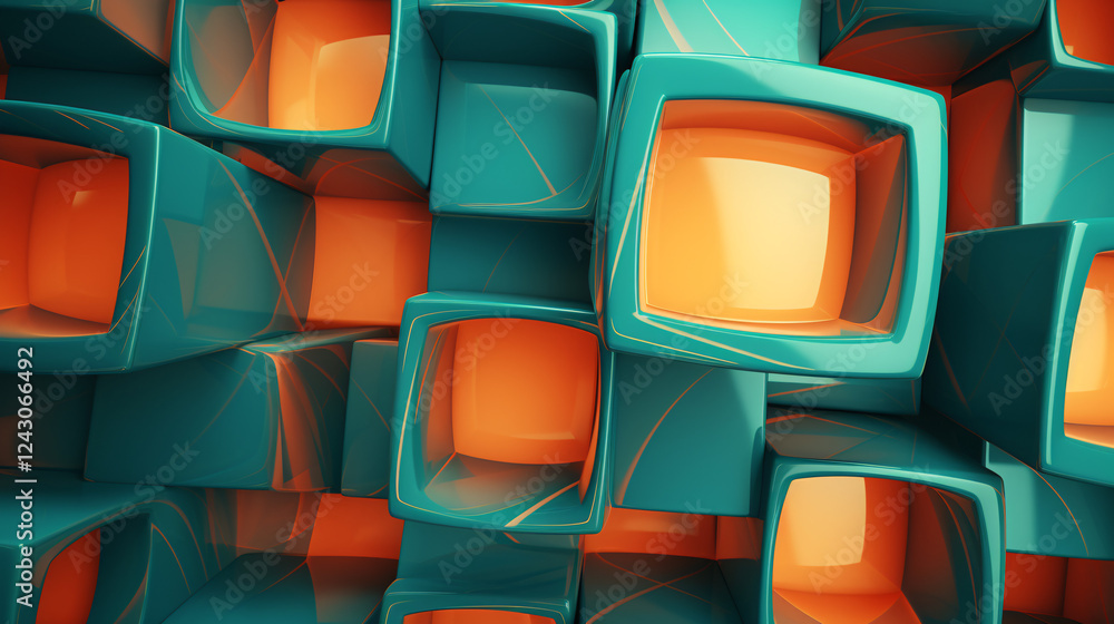 Leinwandbilder abstract 3d shapes with orange and teal lighting, creating a vibrant technology background for a web