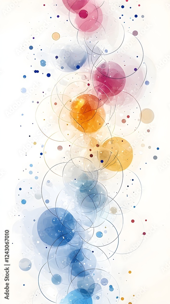 Poster an abstract composition featuring a swirling arrangement of colorful translucent circles in shades o