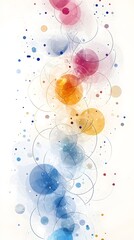 An abstract composition featuring a swirling arrangement of colorful translucent circles in shades of pink, orange, and blue, creating a vibrant and dynamic visual effect.