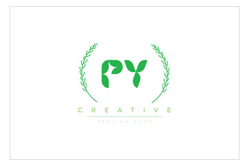PY letters eco logo with leaf. Fresh nature and healthy leaf logo design.
