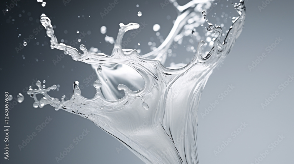 Poster abstract background featuring water splash with white cream and cosmetics juice, ideal for presentat