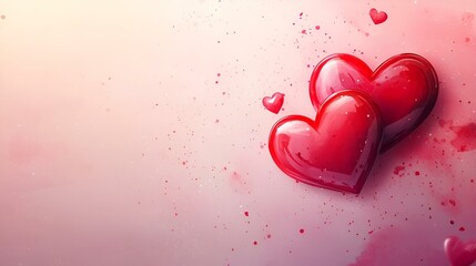 Two red hearts on pink gradient background