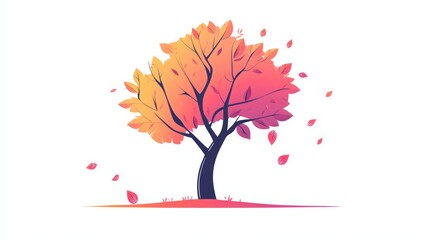 Autumn tree, leaves falling, white background, nature illustration, seasonal design