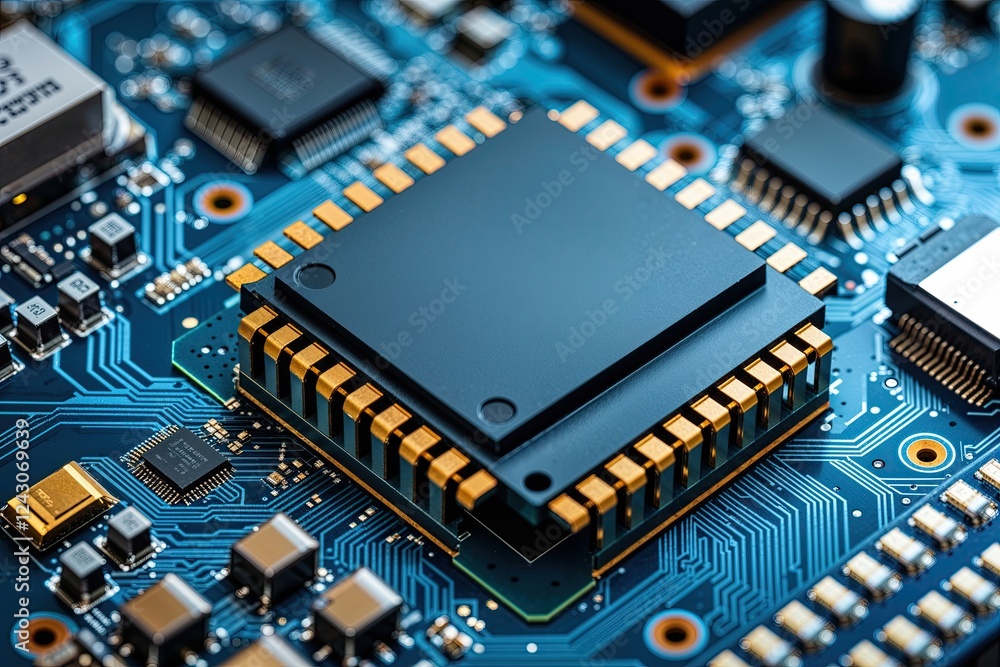 Poster high-resolution image of a logic board with chip showcasing technology and innovation
