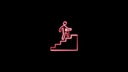 Neon glowing walking up staircase or stairs sign animation. Looped animation with alpha channel.