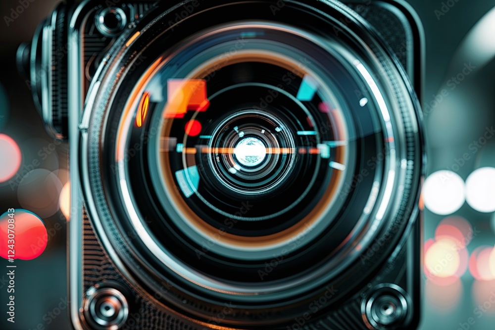 Poster lens distorted light effect with film grain and retro camera overlay for timeless background design
