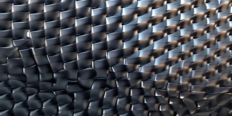 Fototapeta premium Close-up of Metallic Weave Texture with Shiny Curved Surfaces, High-Resolution Image of Interwoven Metal Strands for Industrial Design, Technology, and Textured Digital Art Projects