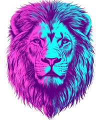 Obraz premium Neon Lion Head: A Bold and Colorful Animal Portrait
