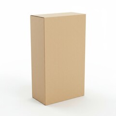Tall Cardboard Box on White Background: Packaging and Delivery Concept