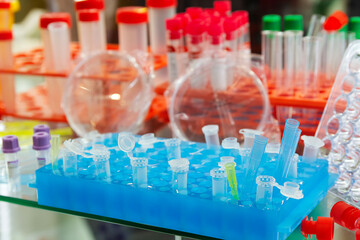 A variety of medical test tubes at the exhibition stand