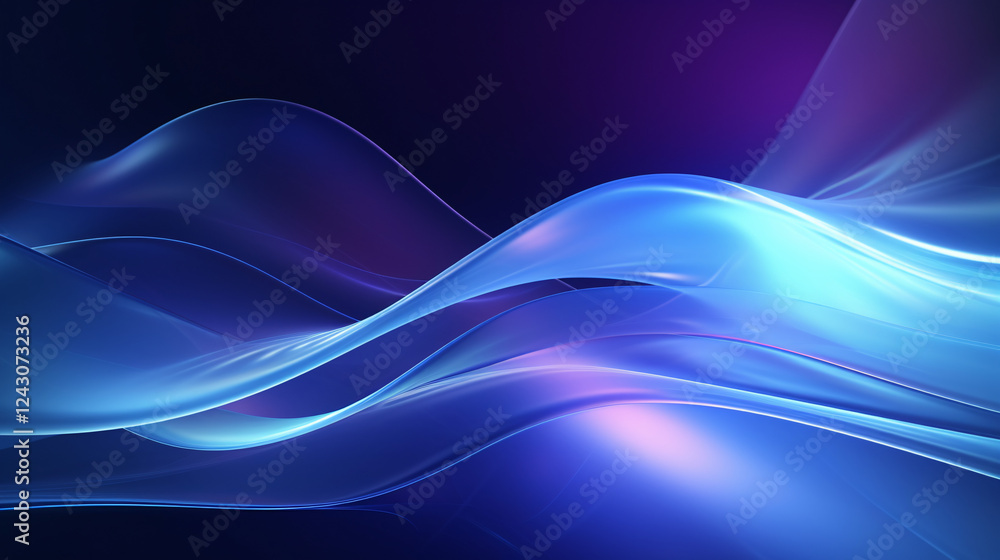Poster An abstract holographic background featuring a wavy blue gradient, ideal for presentation banners and displays.

