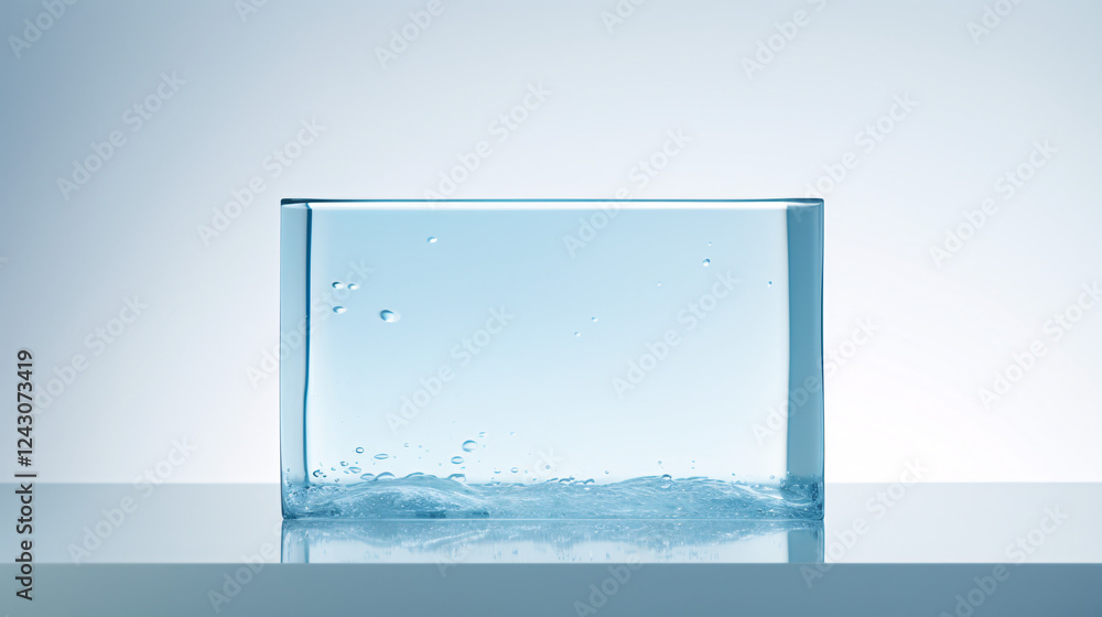 Poster An abstract image of water repelling on a solid surface with a minimal transparent cube background.

