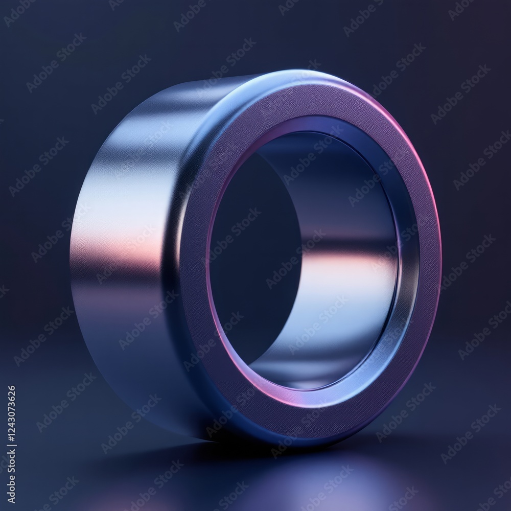 Poster sleek metallic ring abstract 3d render: cylindrical shape with gradient hues and reflective surface