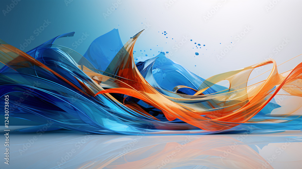 Poster an abstract image representing cleaning high standards with blue and orange waves on a white backgro