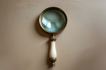 Antique Brass Magnifying Glass Ivory Handle Soft Beige Background
