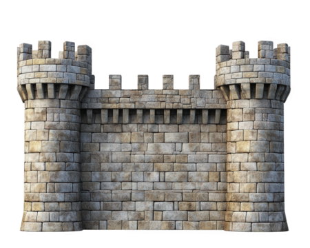 historic stone castle wall with towers, showcasing medieval architecture and sturdy construction. texture and details evoke sense of strength and history
