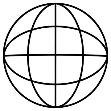 Vector image of a globe with latitude and longitude lines in a minimalist style and copies of resorts