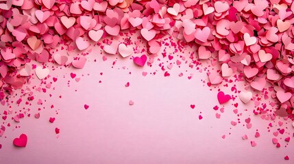 Valentines day background with pink paper hearts