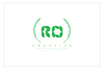 RO letters eco logo with leaf. Fresh nature and healthy leaf logo design.