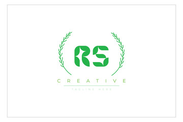 RS letters eco logo with leaf. Fresh nature and healthy leaf logo design.