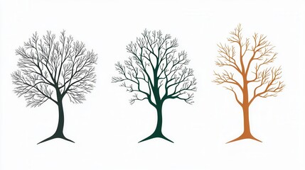 Obraz premium Minimalist tree silhouettes in earthy greens and browns, ideal for eco-friendly designs, seamless integration on various backgrounds