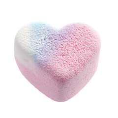 Heart-shaped marshmallow with soft texture and pastel color, isolated on white background