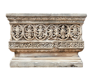 Ancient stone monument with intricate carvings, showcasing detailed floral patterns and historical craftsmanship. remarkable piece of art and architecture