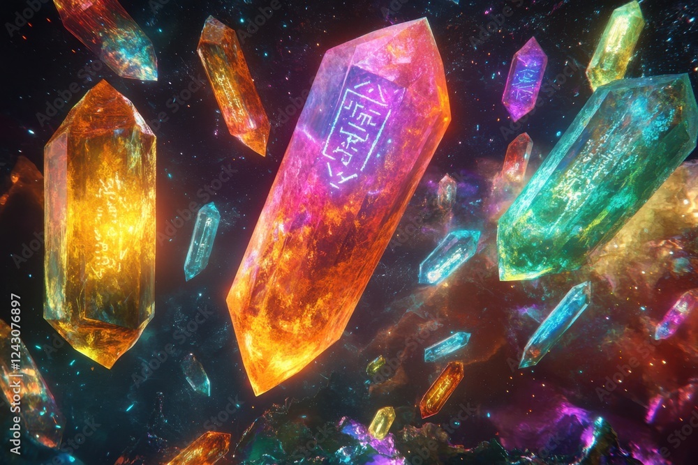 Poster a colorful array of gemstones are floating in space