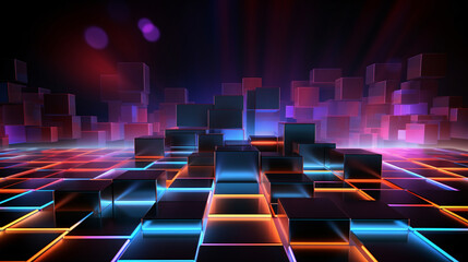 A rich, vibrant LED-inspired background with dark tones, glowing blue, orange, and pink hues for web display.

