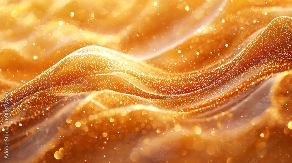 Poster wavy abstract shapes with a glittering effect, creating a magical, ethereal look for modern digital 