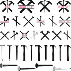 Hammer and Nail Monogram Designs, Nails SVG Bundle, Carpenter Nail, Construction, Building Worker