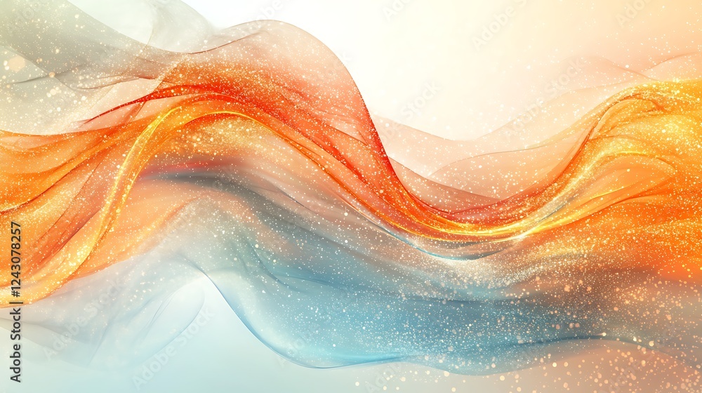 Poster wavy abstract shapes with a glittering effect, creating a magical, ethereal look for modern digital 