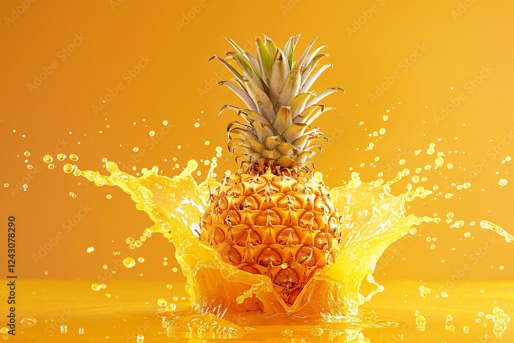 Aufkleber ripe pineapple is making a splash as it enters a pool of pineapple juice