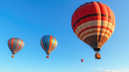 Fototapeta premium A wave of festival balloons soaring into a clear blue sky, dynamic and uplifting with plenty of copy space.