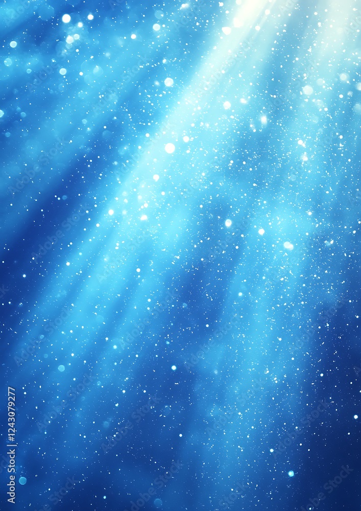 Poster white and blue abstract background shining with bright light, featuring a grainy noise texture and a