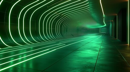 Obraz premium Wavy neon green lines slicing through the digital technology landscape, evoking a high-tech energy flow and futuristic design.