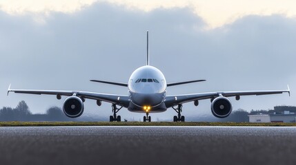 Naklejka premium Large White Airplane on Runway